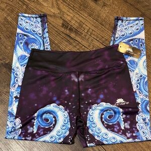 Lotus Leggings Deep Purple and Ocean Blue Tentacle Design